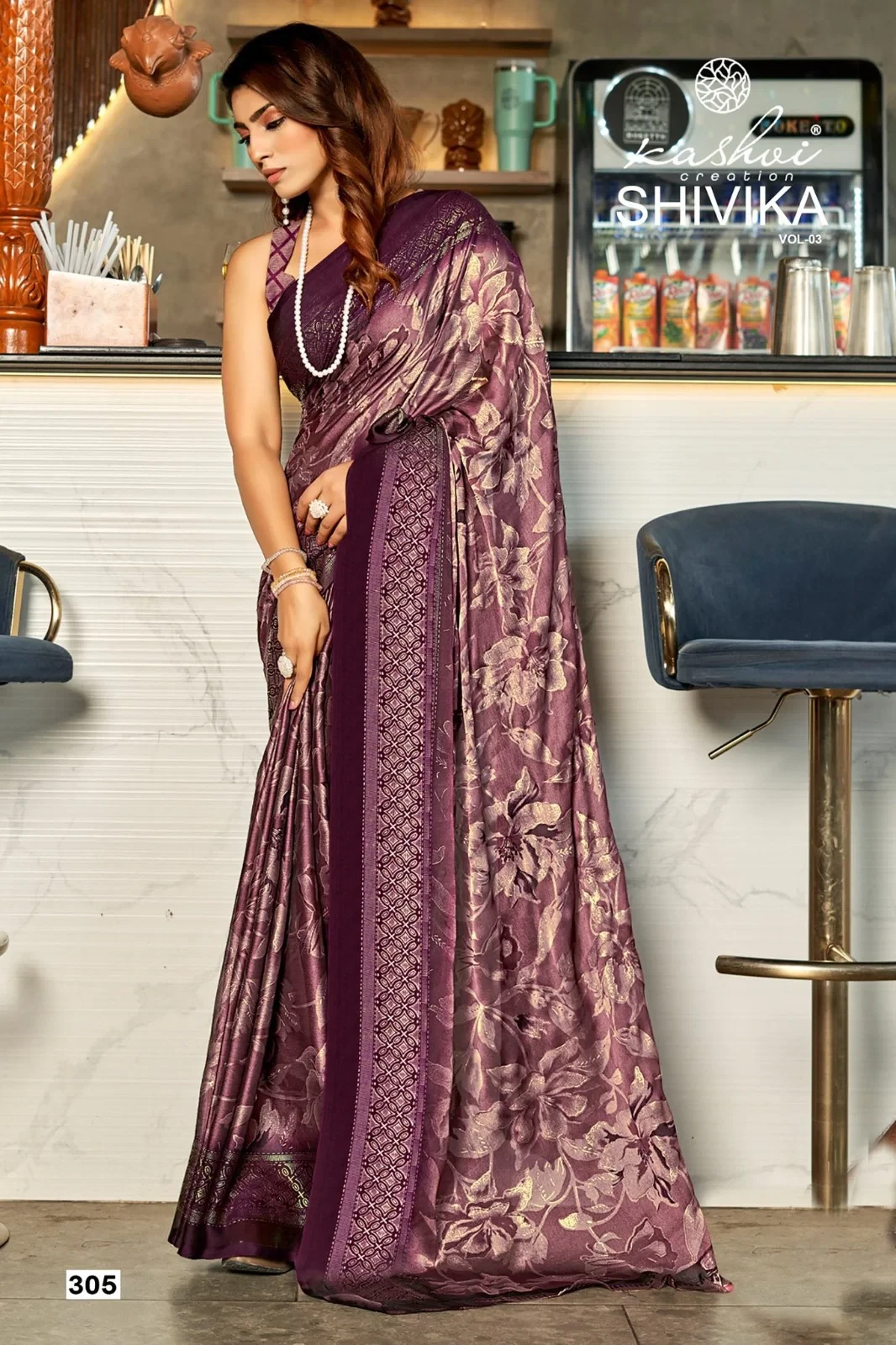 Kashvi Shivika Vol 3 Black Moss Foil Printed Saree Collection - Image 8