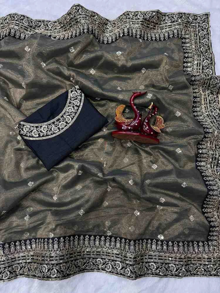 Kc 2092 Soft Twill Beautiful Sequence Embroidery Worked Designer Saree Collection - Image 4