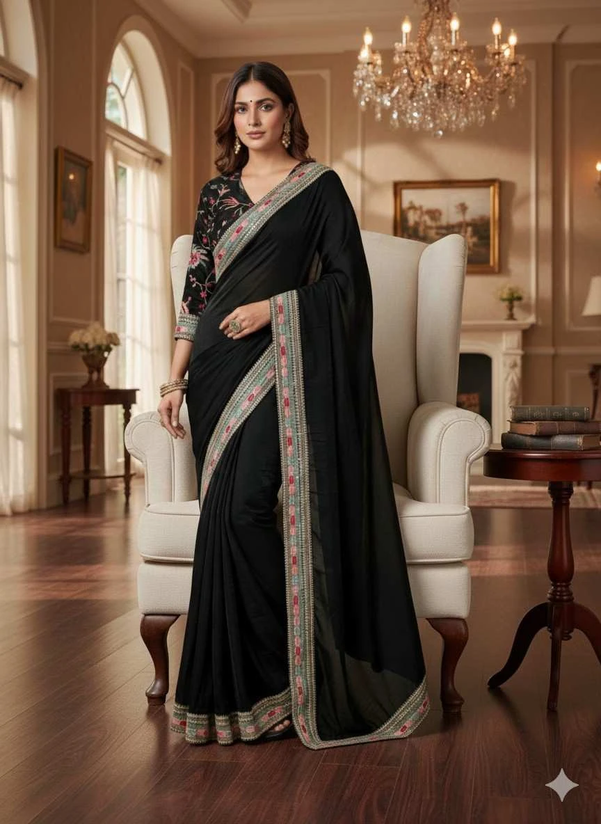 Kc 2093 Space Silk Multi Thread Sequence Embroidery Designer Saree Collection - Image 4