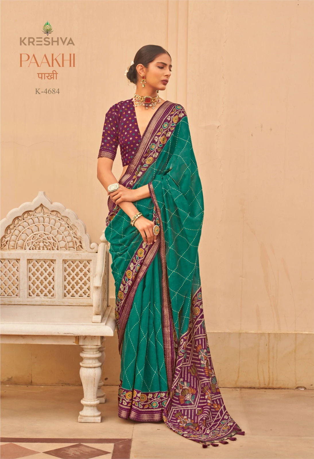 Kreshva Paakhi Chanderi Silk with Katha Work Saree Collection - Image 3
