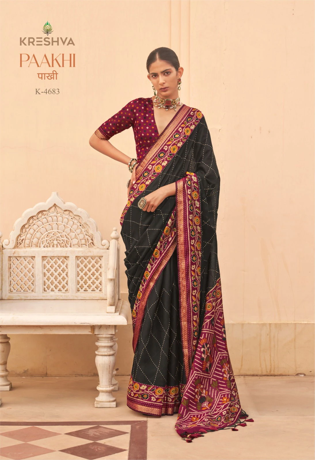 Kreshva Paakhi Chanderi Silk with Katha Work Saree Collection - Image 4
