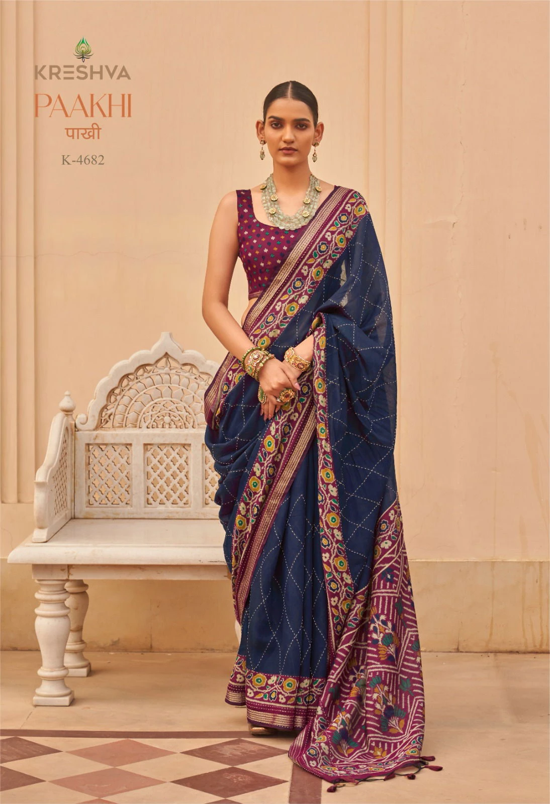 Kreshva Paakhi Chanderi Silk with Katha Work Saree Collection - Image 5