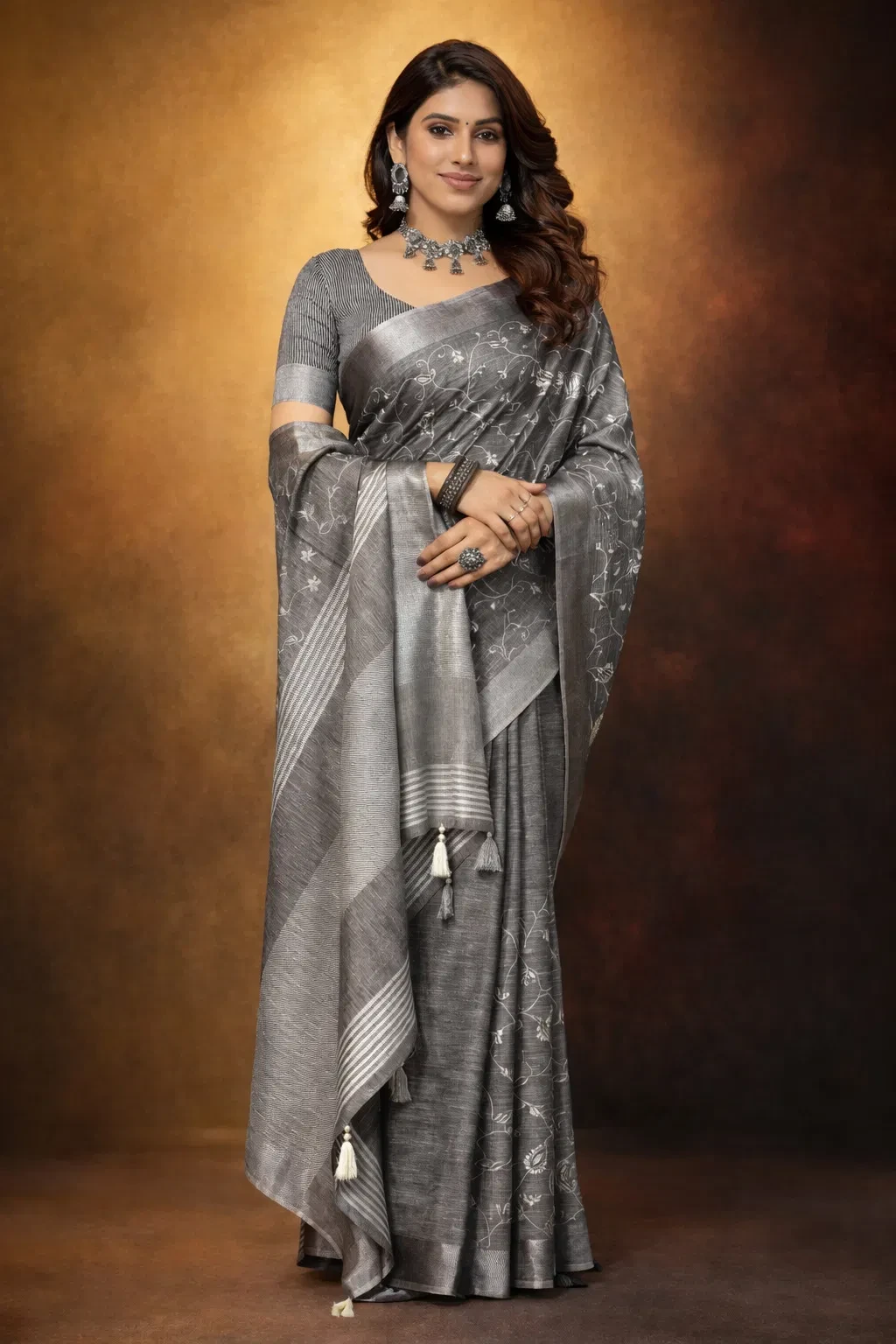 Mahek 219 Linen Cotton Embroidery Worked Fancy Saree Collection