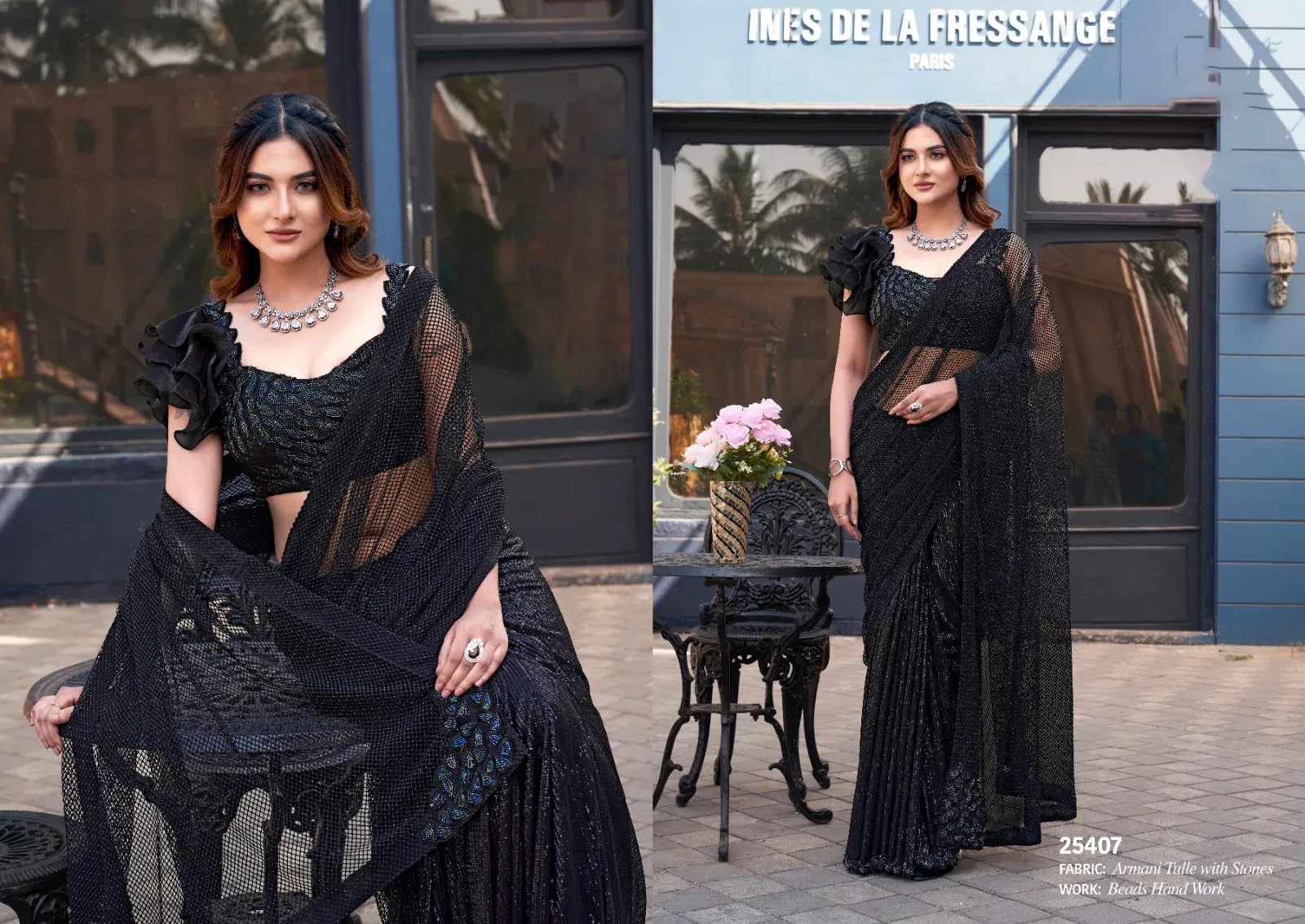 Mahotsav Mohmanthan 25400 Noire Armani Tulle with Stone Worked Saree Collection - Image 2