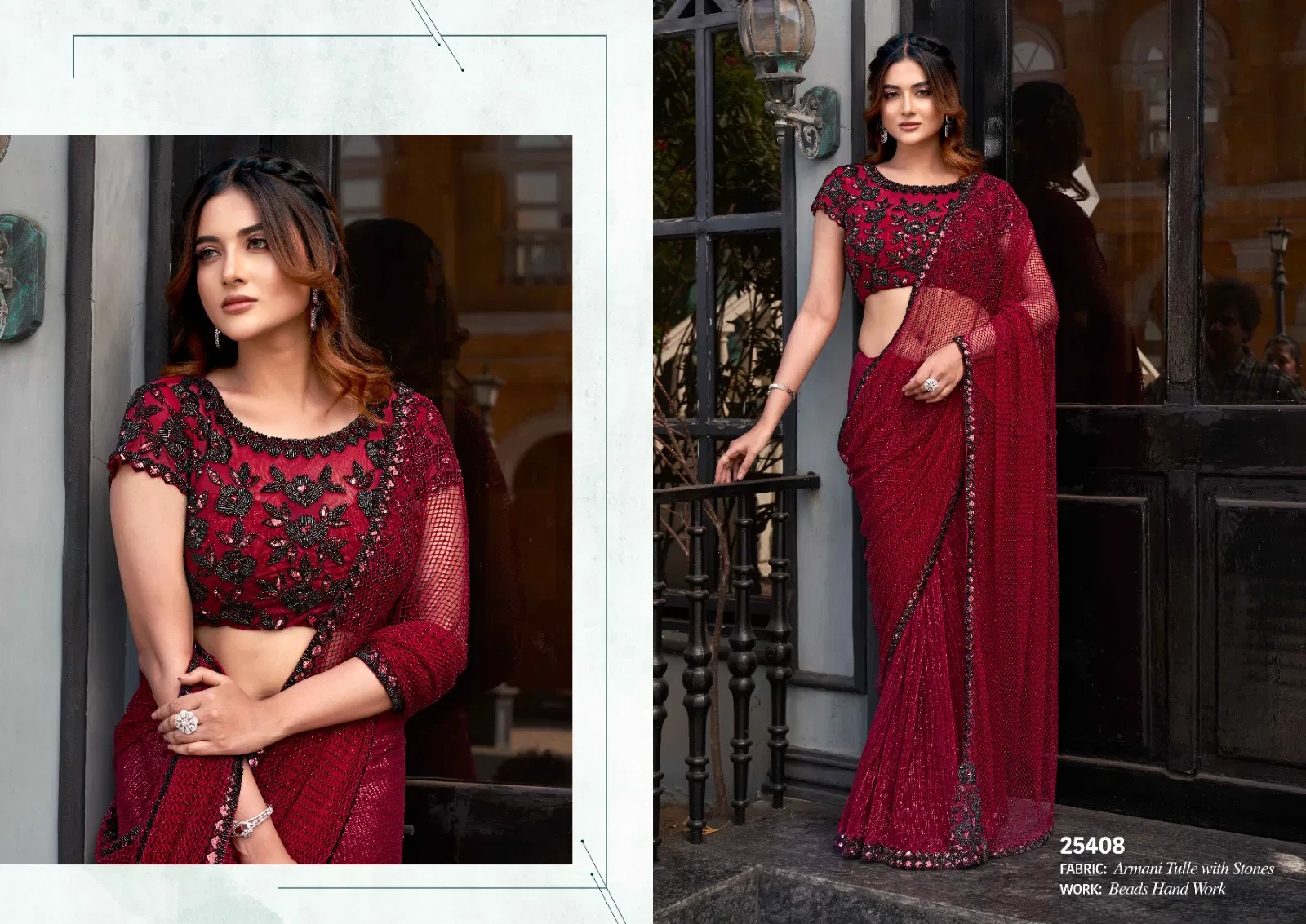 Mahotsav Mohmanthan 25400 Noire Armani Tulle with Stone Worked Saree Collection - Image 3