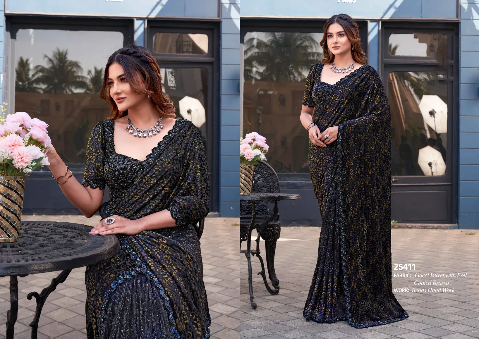 Mahotsav Mohmanthan 25400 Noire Armani Tulle with Stone Worked Saree Collection - Image 5