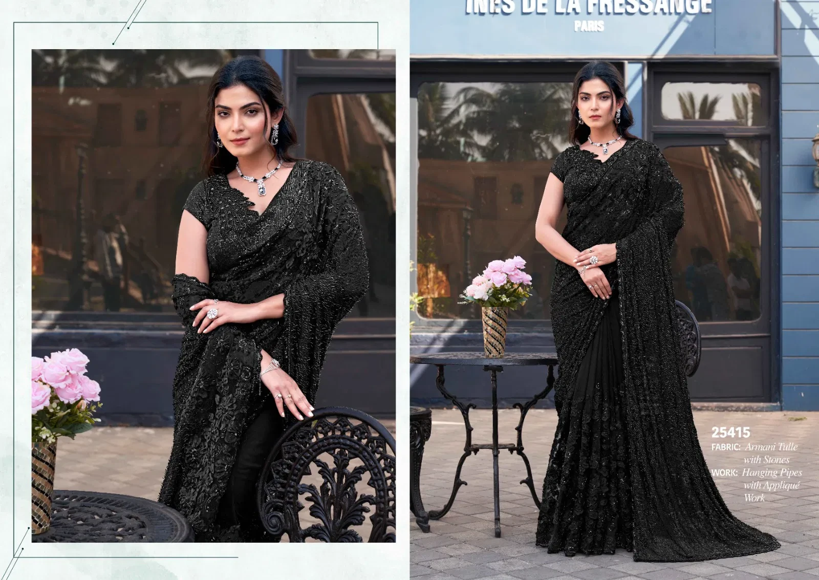 Mahotsav Mohmanthan 25400 Noire Armani Tulle with Stone Worked Saree Collection - Image 8
