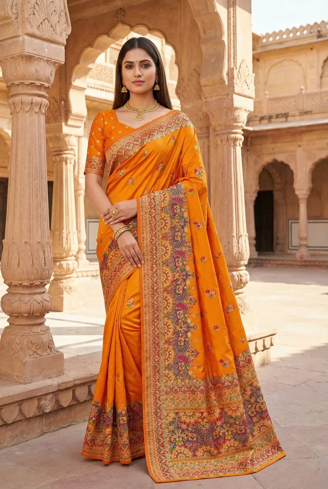 Mb 47 Pashmina Silk Floral Motifs Festival Saree Collection - Image 2