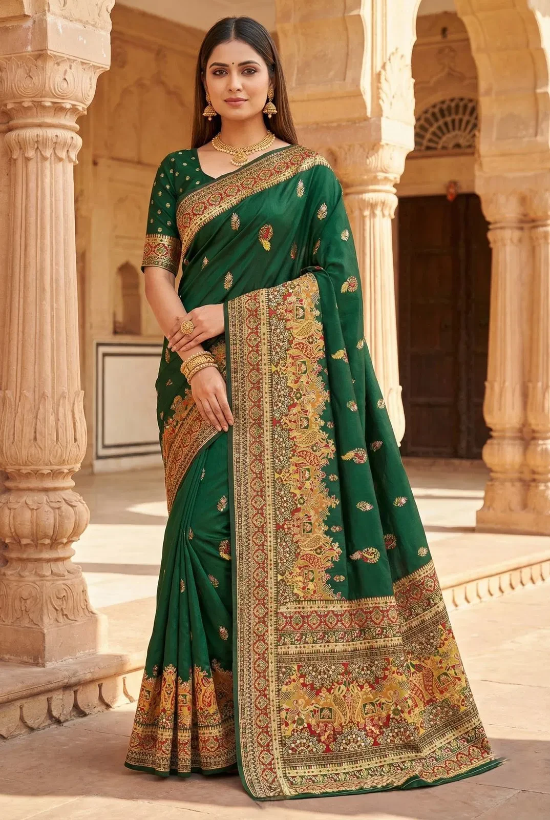 Mb 47 Pashmina Silk Floral Motifs Festival Saree Collection - Image 3