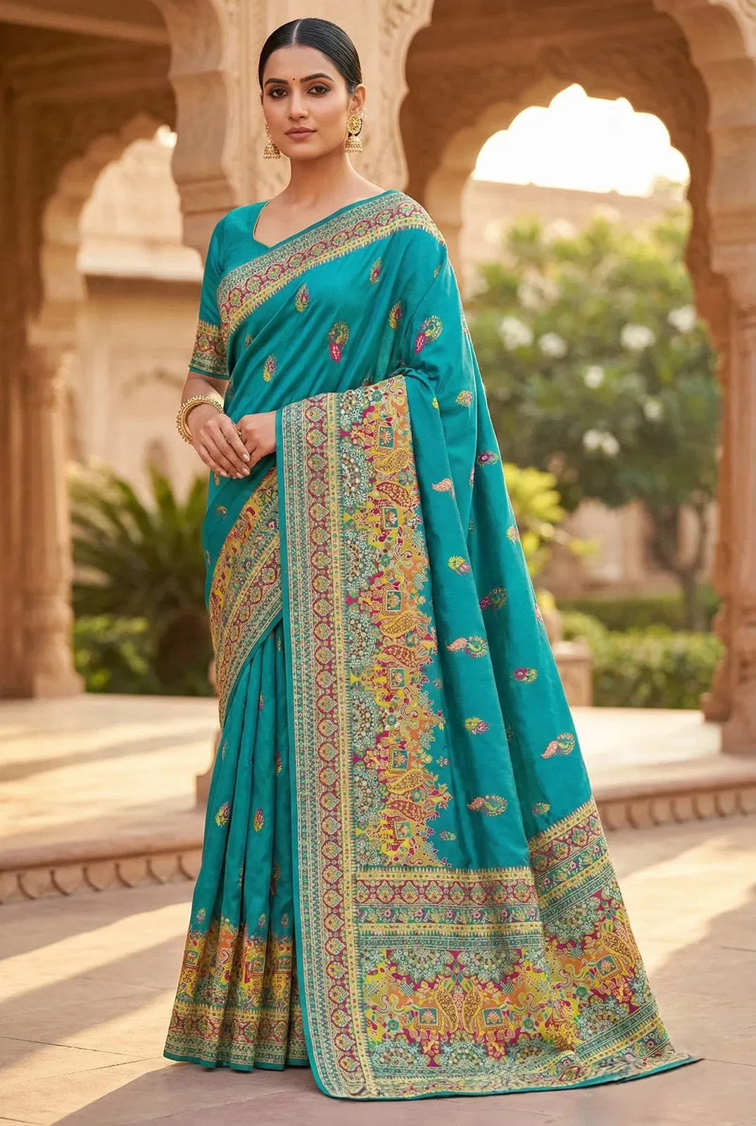 Mb 47 Pashmina Silk Floral Motifs Festival Saree Collection - Image 4