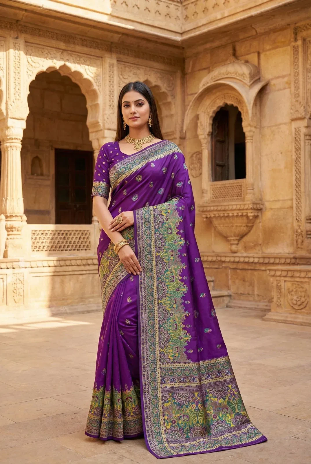 Mb 47 Pashmina Silk Floral Motifs Festival Saree Collection - Image 6