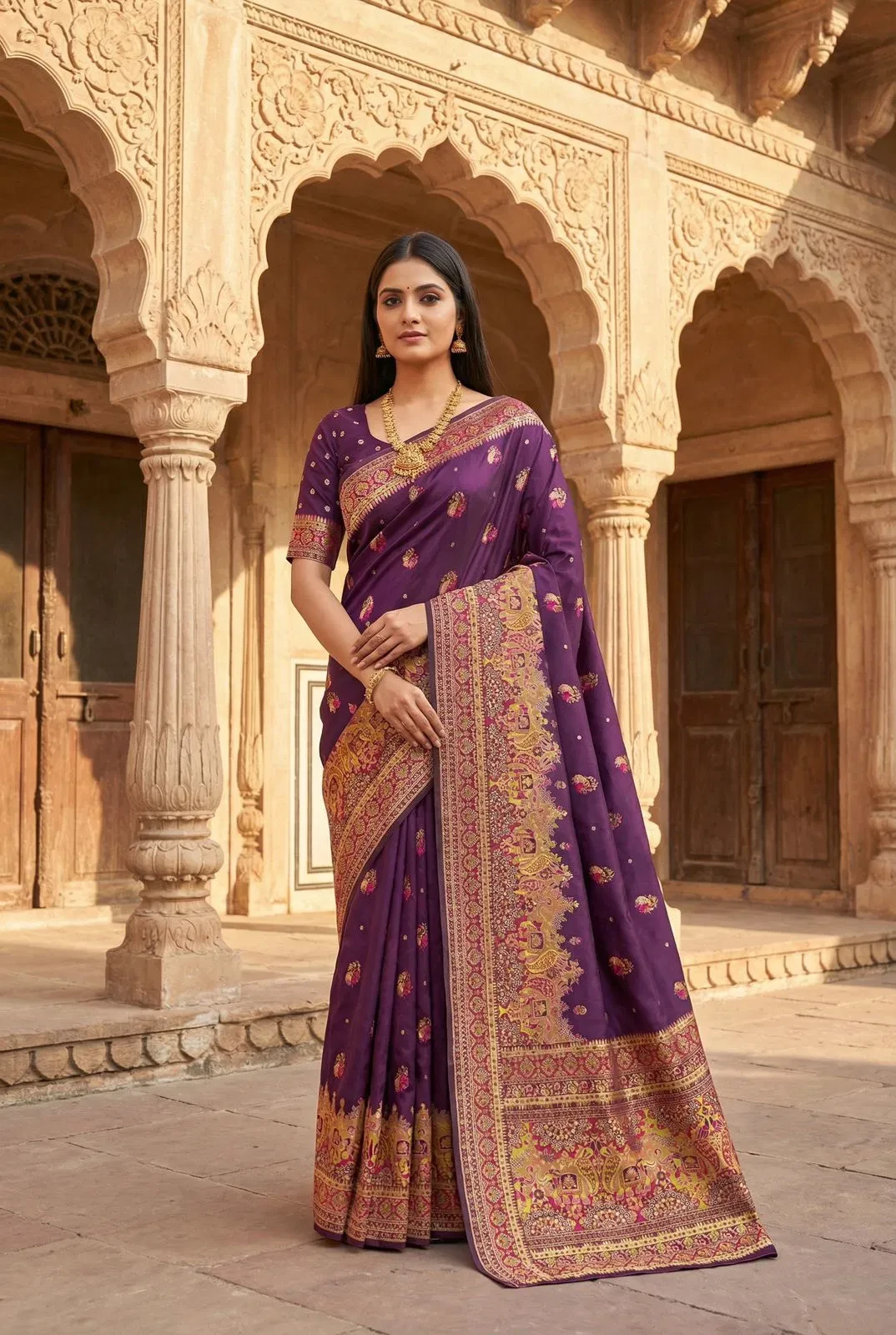 Mb 47 Pashmina Silk Floral Motifs Festival Saree Collection - Image 7