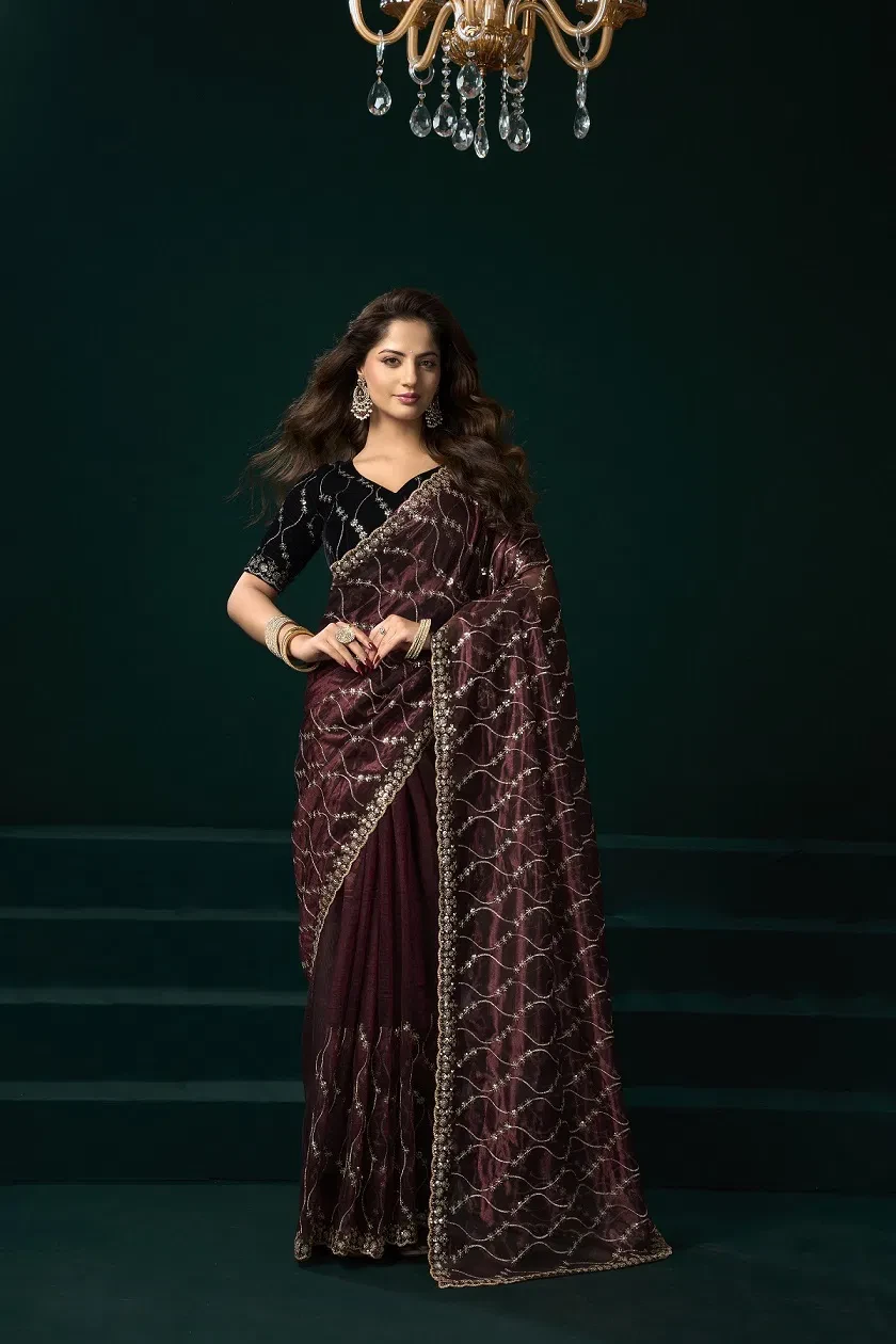 Meera 330 Party Wear Net Sequence Embroidery Worked Saree Collection