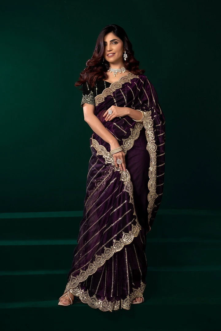 Meera 331 Net Sequence Embroidery Worked Party Wear Saree Collection - Image 3