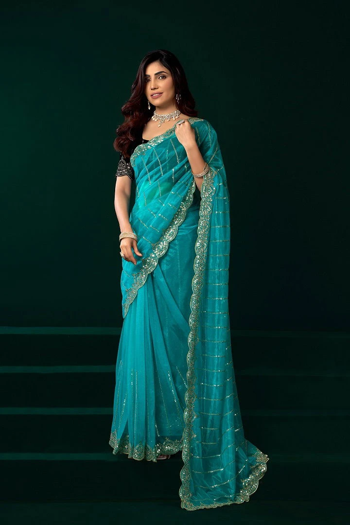 Meera 331 Net Sequence Embroidery Worked Party Wear Saree Collection - Image 4