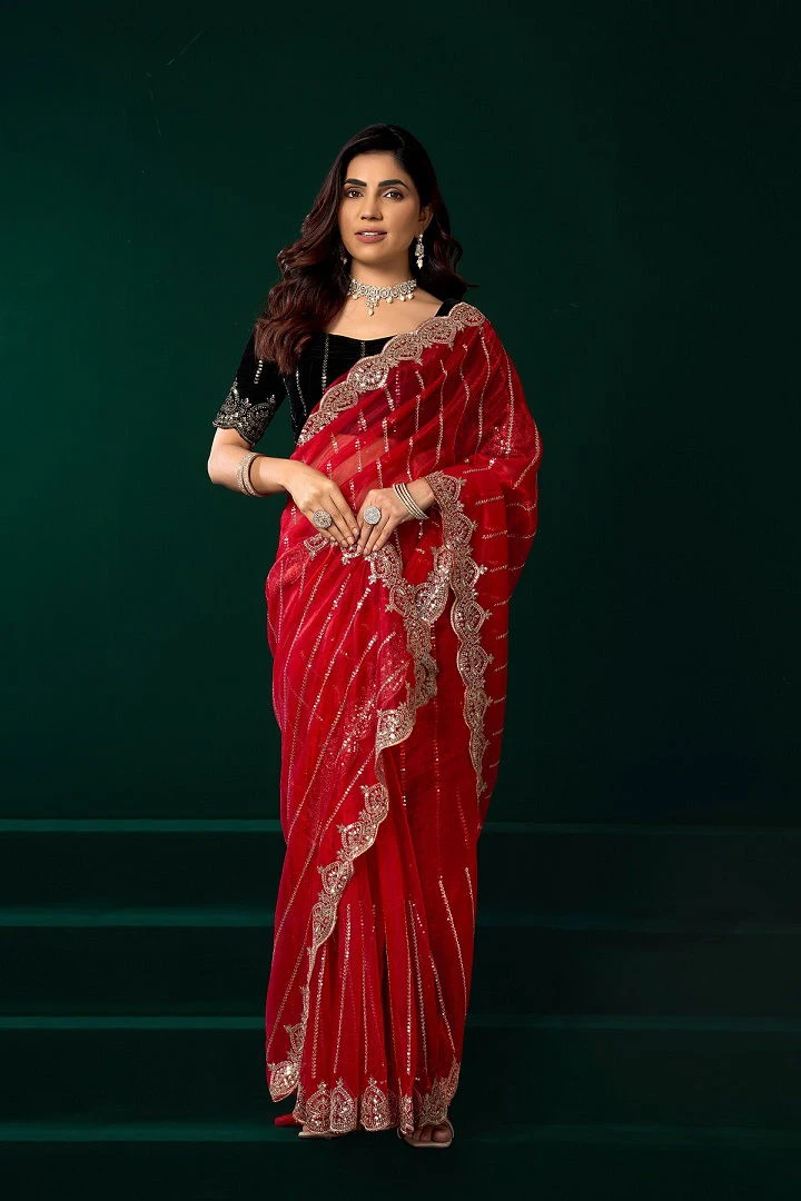 Meera 331 Net Sequence Embroidery Worked Party Wear Saree Collection - Image 6