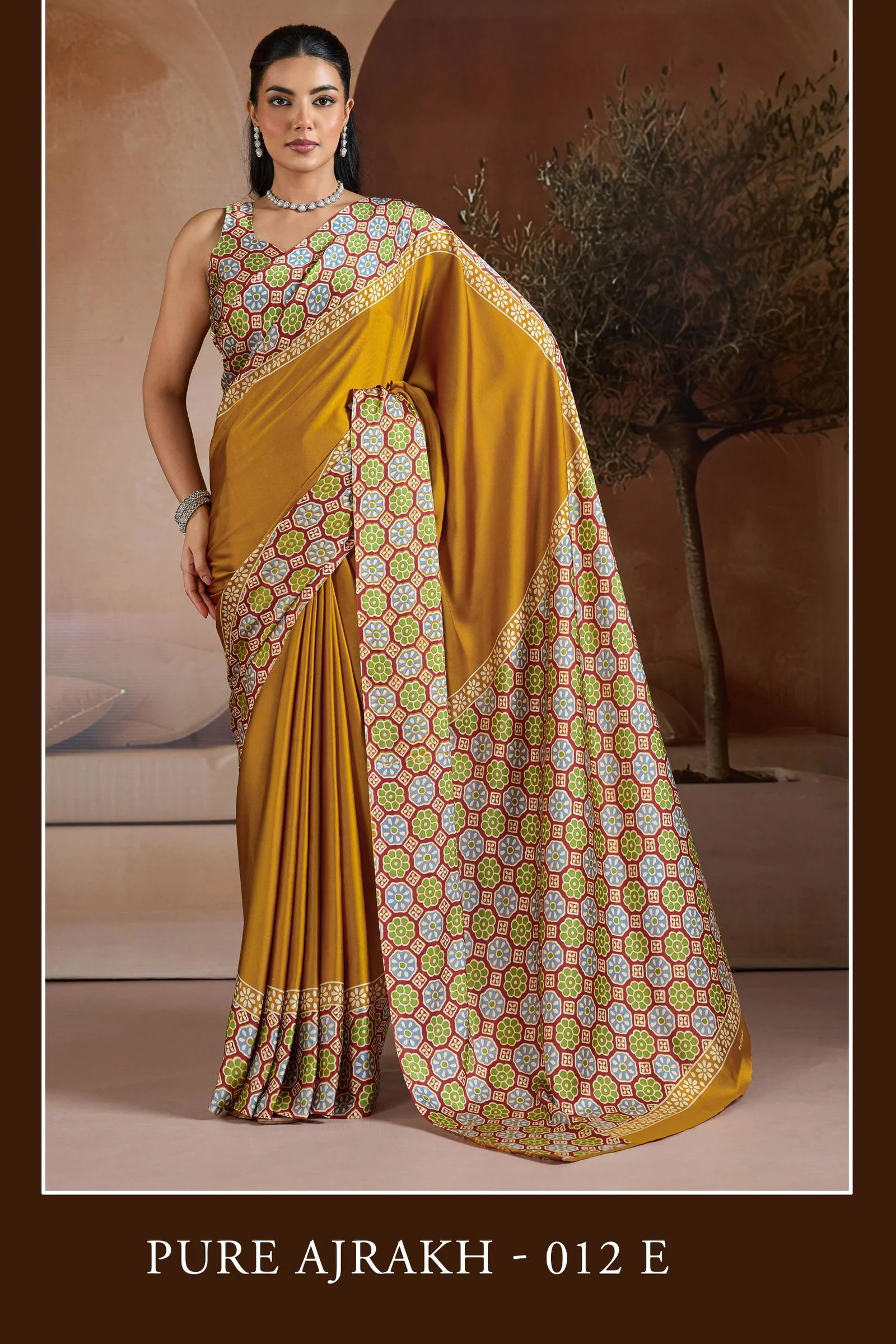 Pure Ajrakh 012 a to F Modal Satin with Ajrakh Printed Saree Collection - Image 5