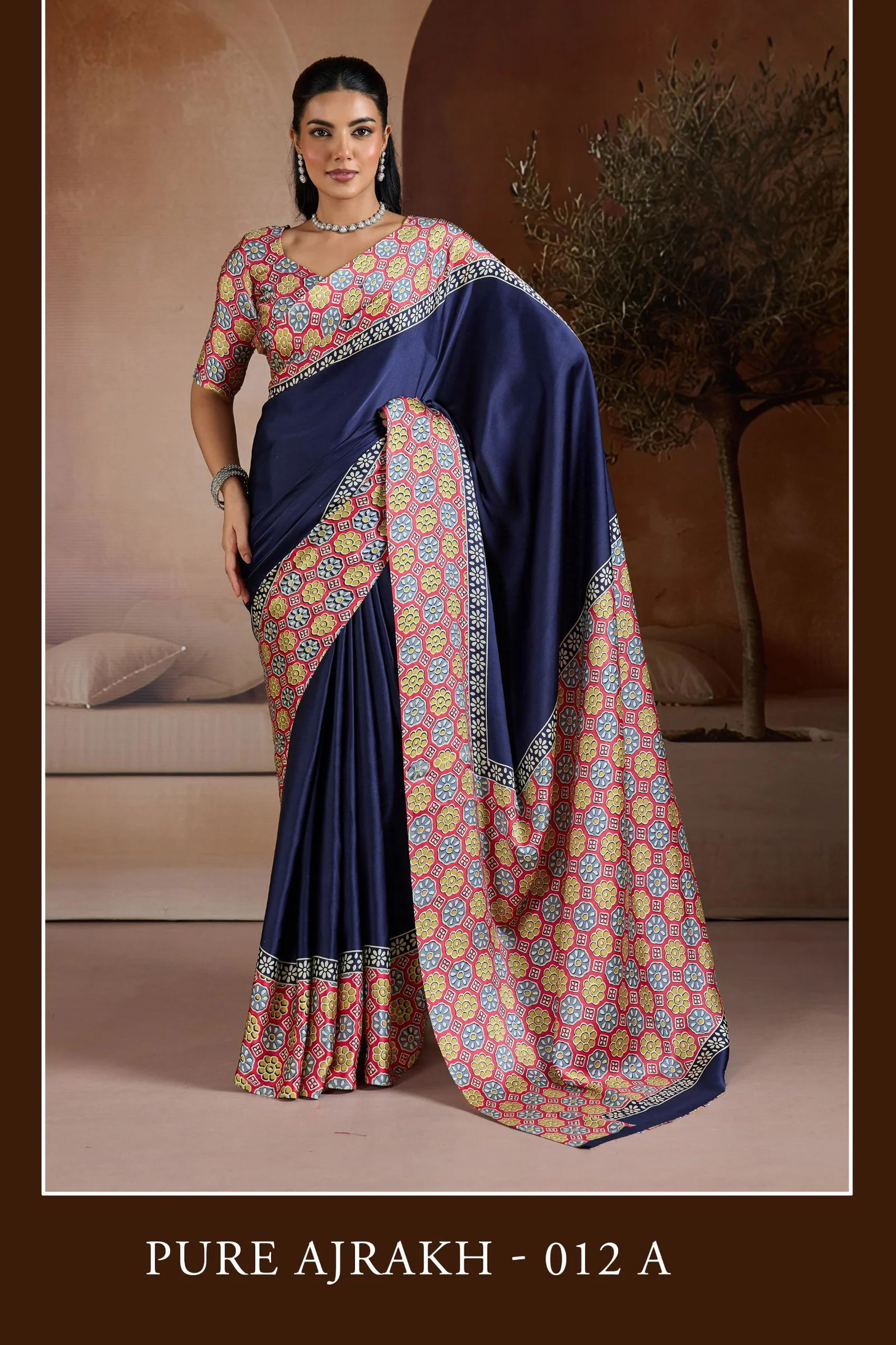 Pure Ajrakh 012 a to F Modal Satin with Ajrakh Printed Saree Collection - Image 7