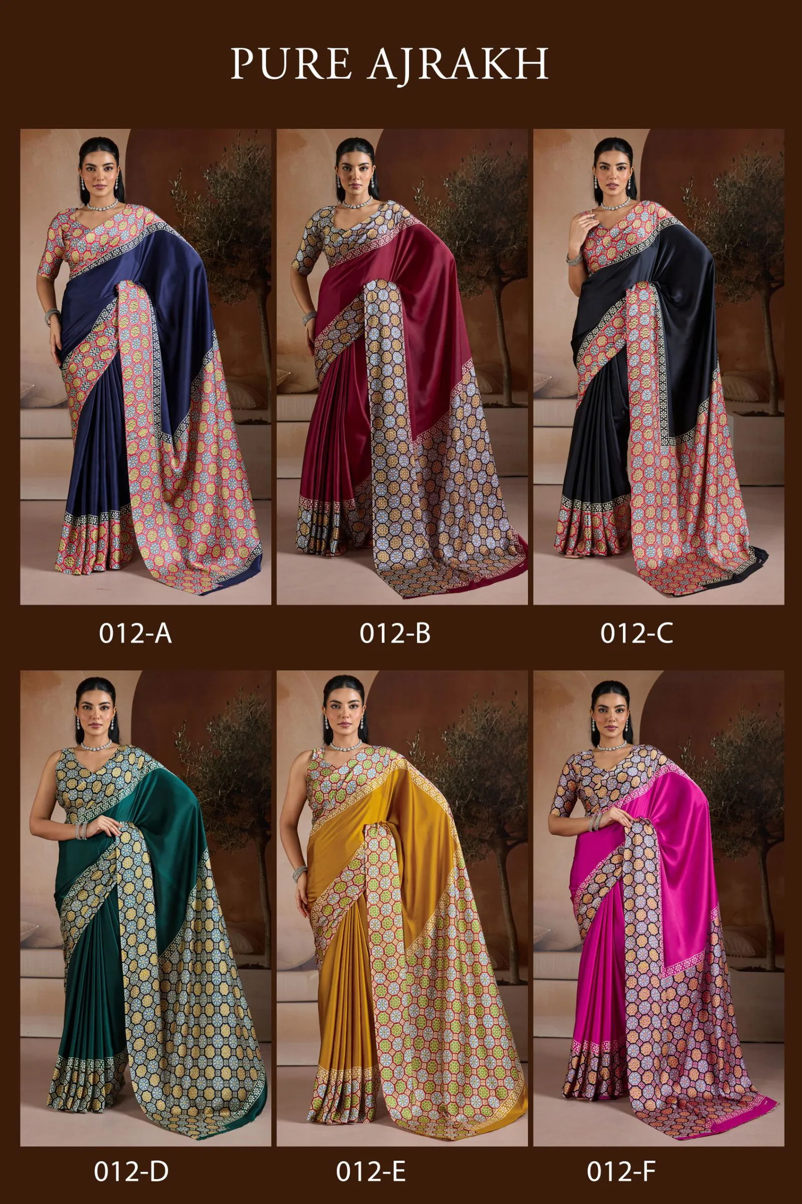 Pure Ajrakh 012 a to F Modal Satin with Ajrakh Printed Saree Collection - Image 8