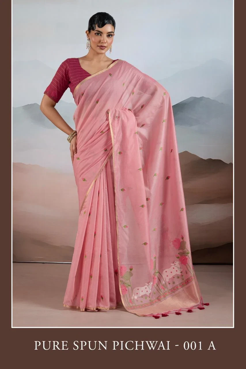 Pure Spun Pichwai Cotton Handloom Weaving Saree Collection - Image 2