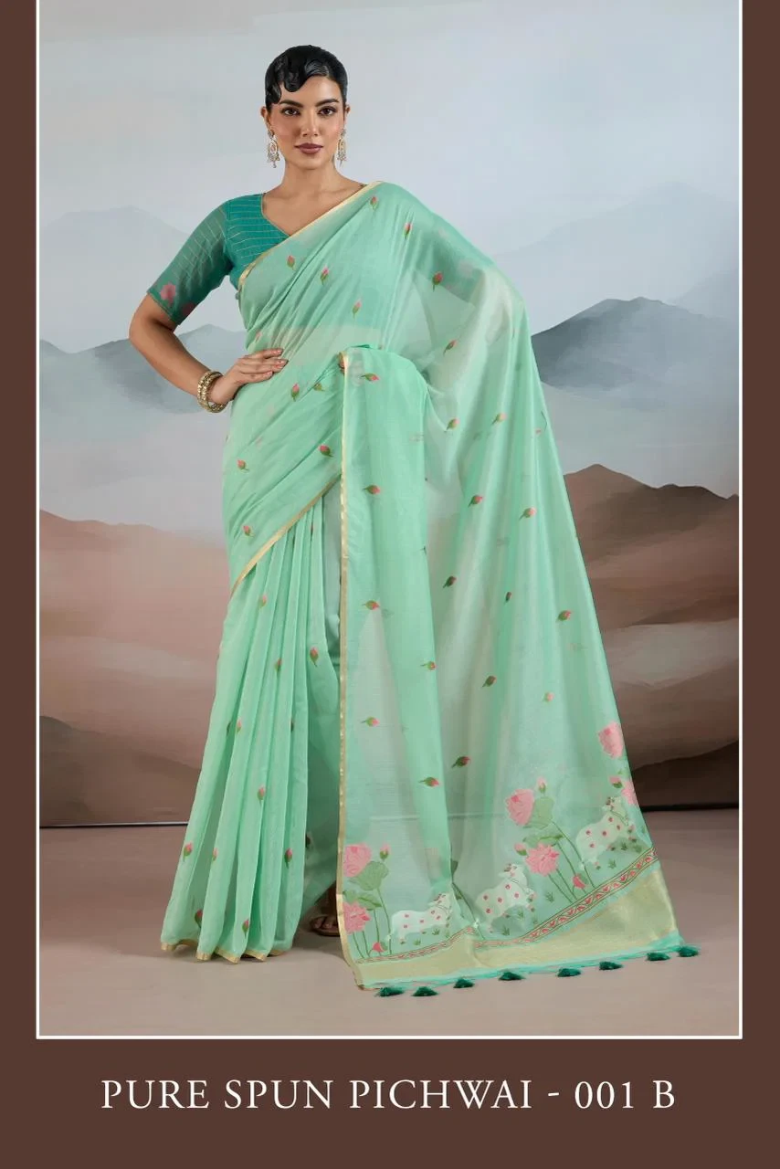 Pure Spun Pichwai Cotton Handloom Weaving Saree Collection - Image 3