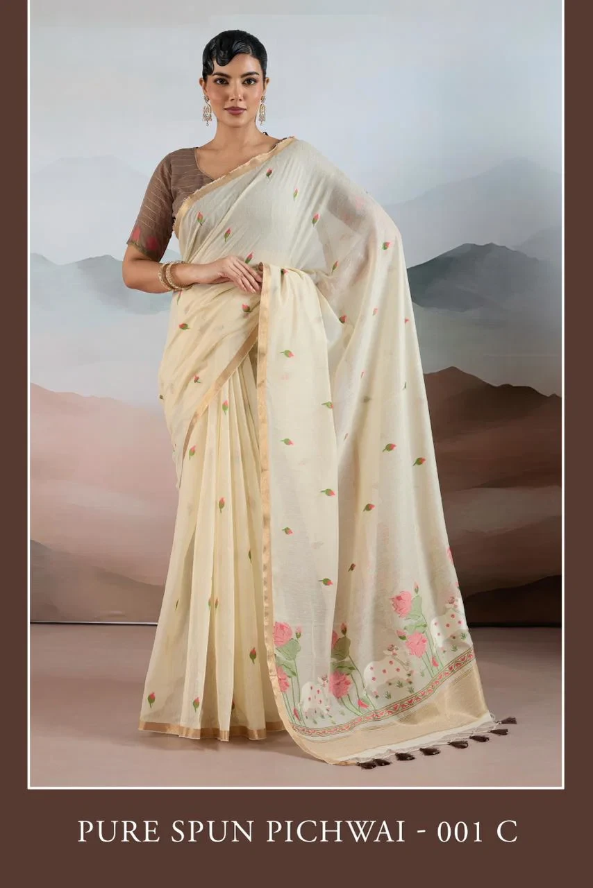 Pure Spun Pichwai Cotton Handloom Weaving Saree Collection - Image 6