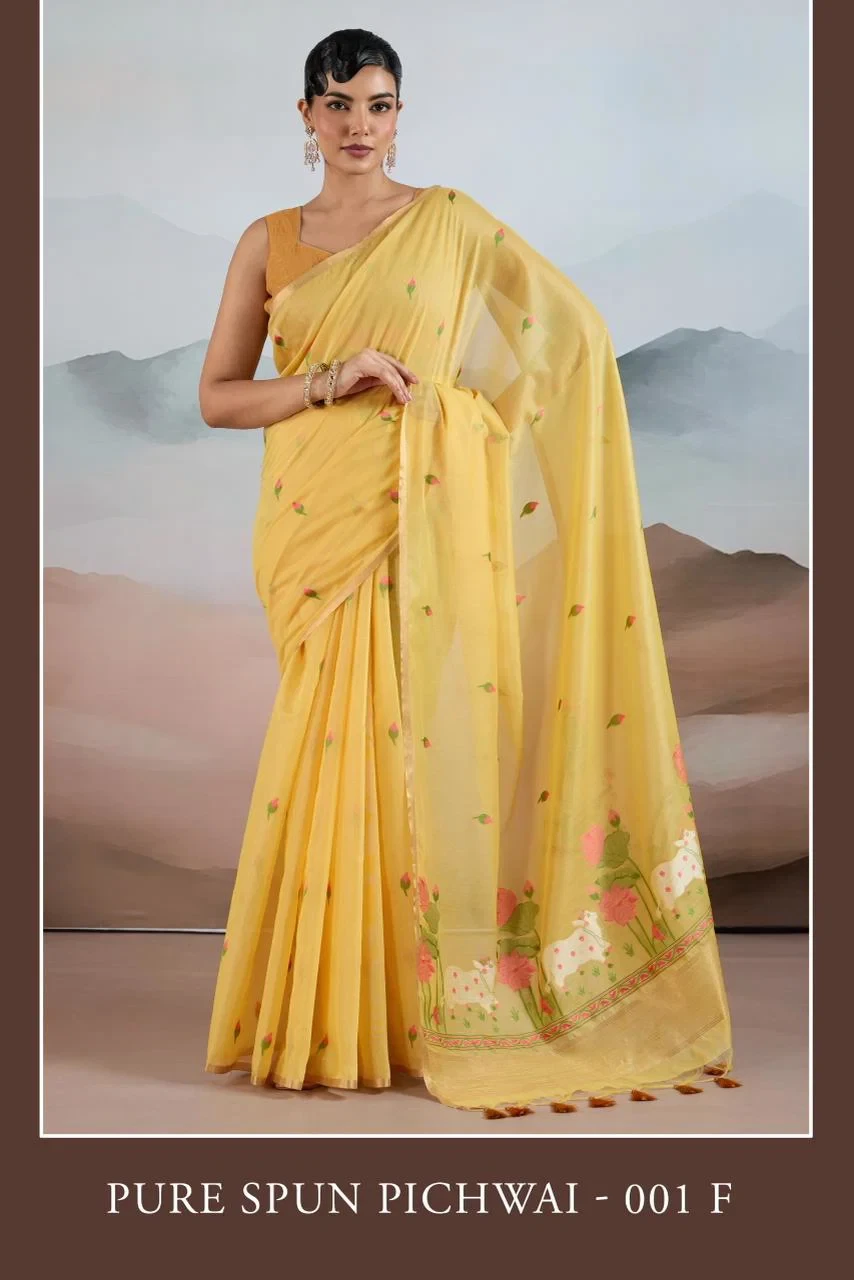 Pure Spun Pichwai Cotton Handloom Weaving Saree Collection - Image 7