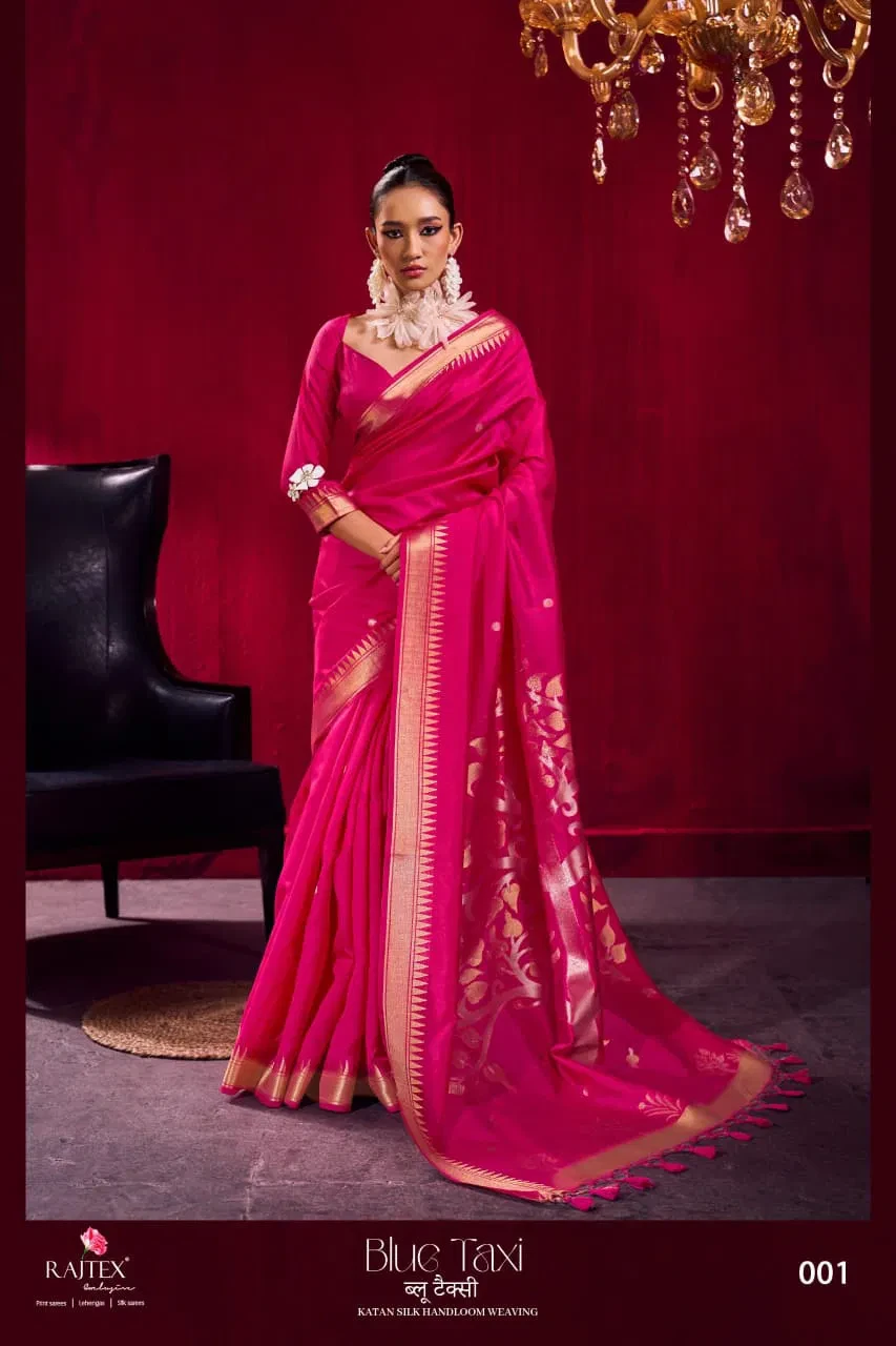 Rajtex Blue Taxi Satin Linen Handloom Weaving Silk Saree Collection - Image 2