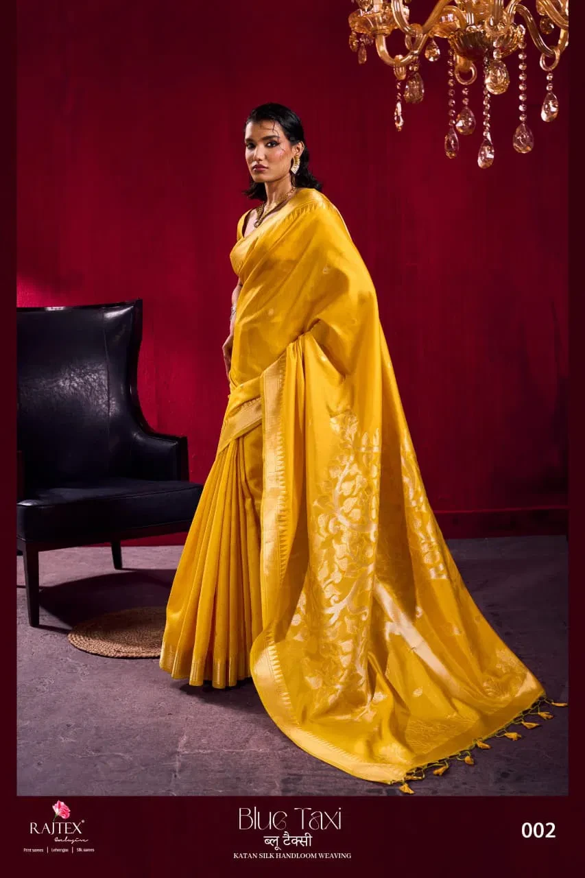 Rajtex Blue Taxi Satin Linen Handloom Weaving Silk Saree Collection - Image 3