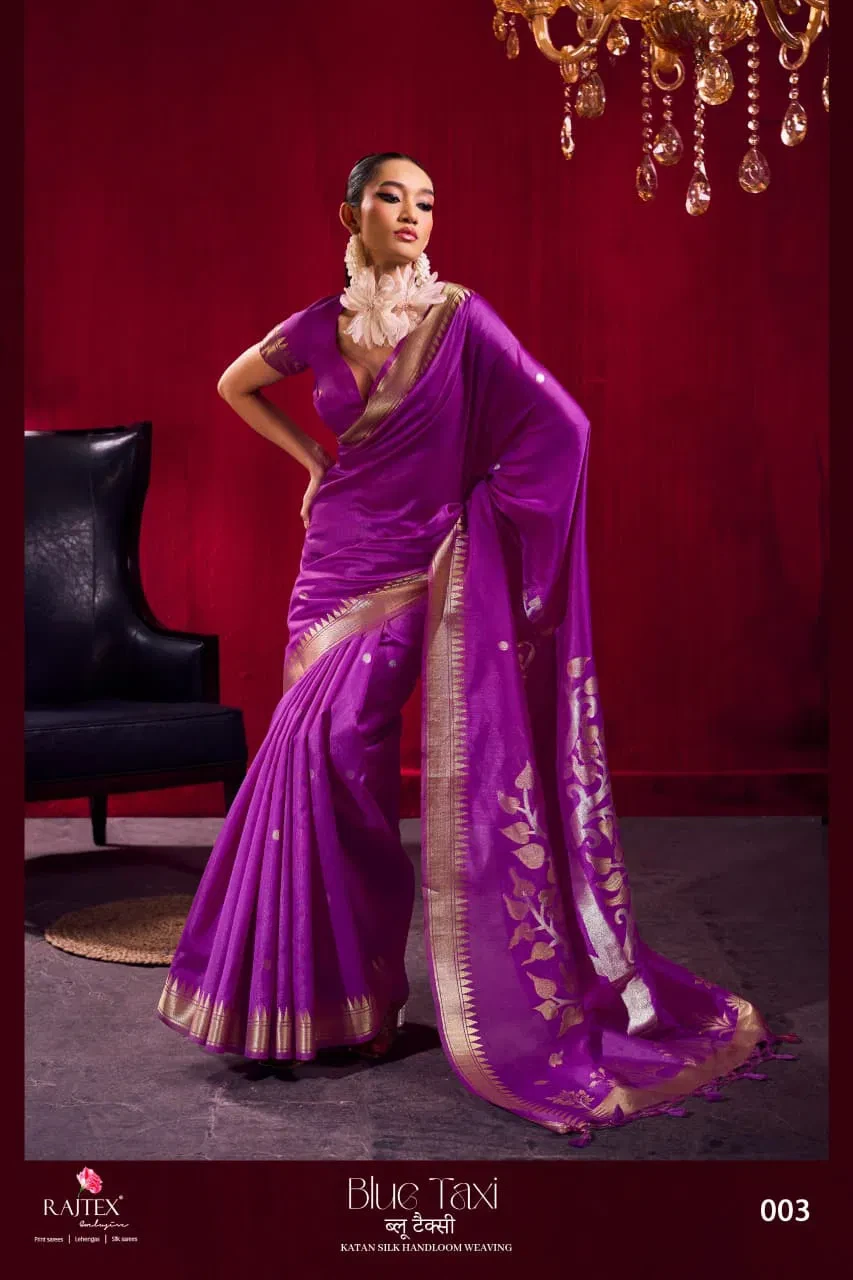 Rajtex Blue Taxi Satin Linen Handloom Weaving Silk Saree Collection - Image 4