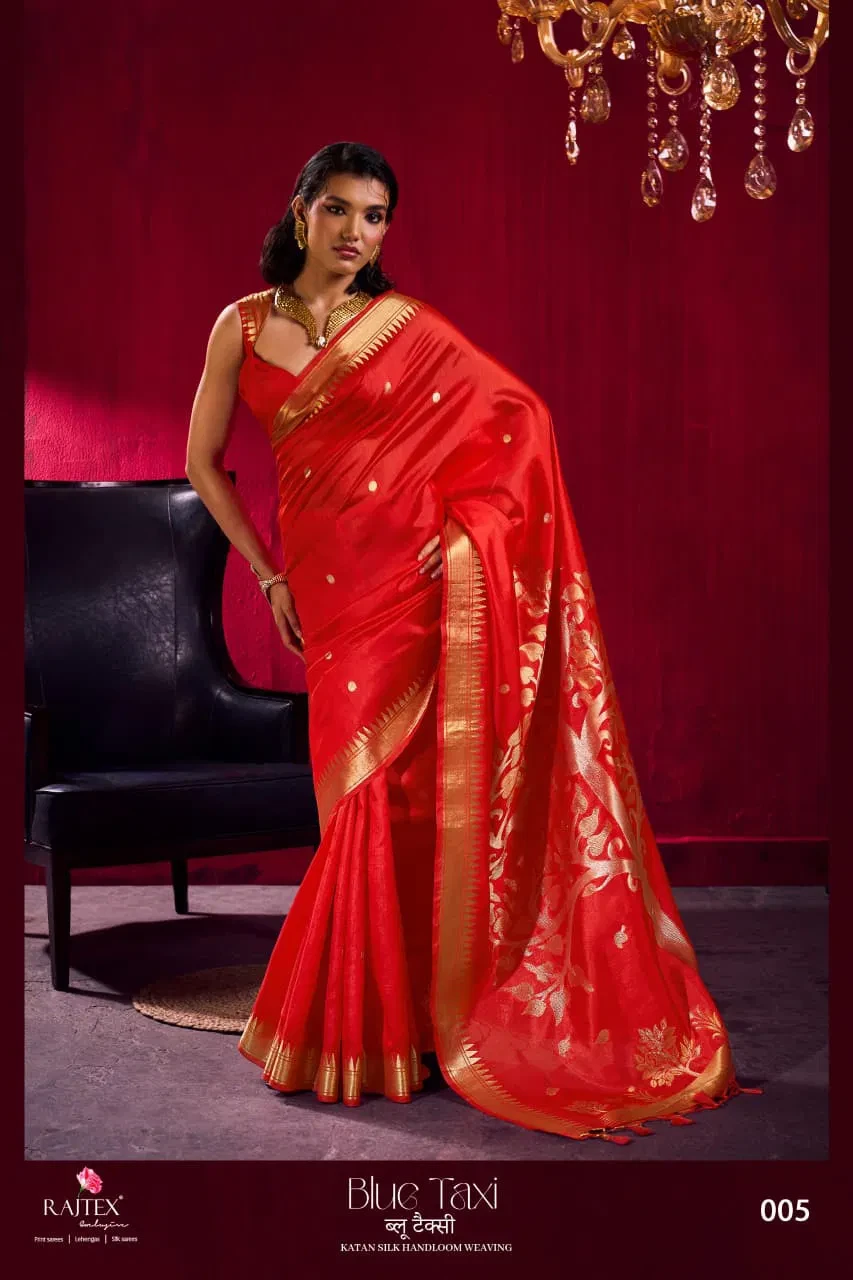 Rajtex Blue Taxi Satin Linen Handloom Weaving Silk Saree Collection - Image 6