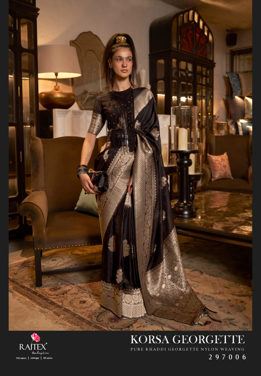 Rajtex Korsa Georgette Khadi Georgette Handloom Weaving Saree Collection - Image 4