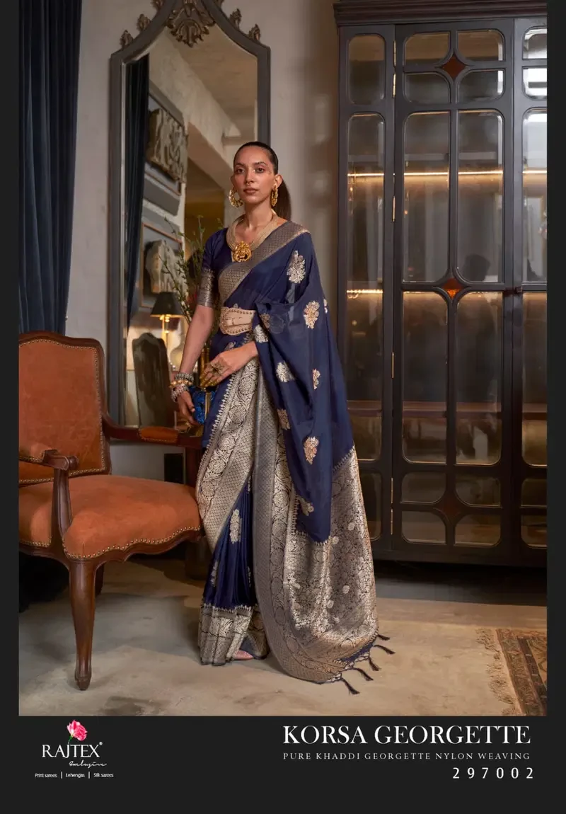 Rajtex Korsa Georgette Khadi Georgette Handloom Weaving Saree Collection - Image 6