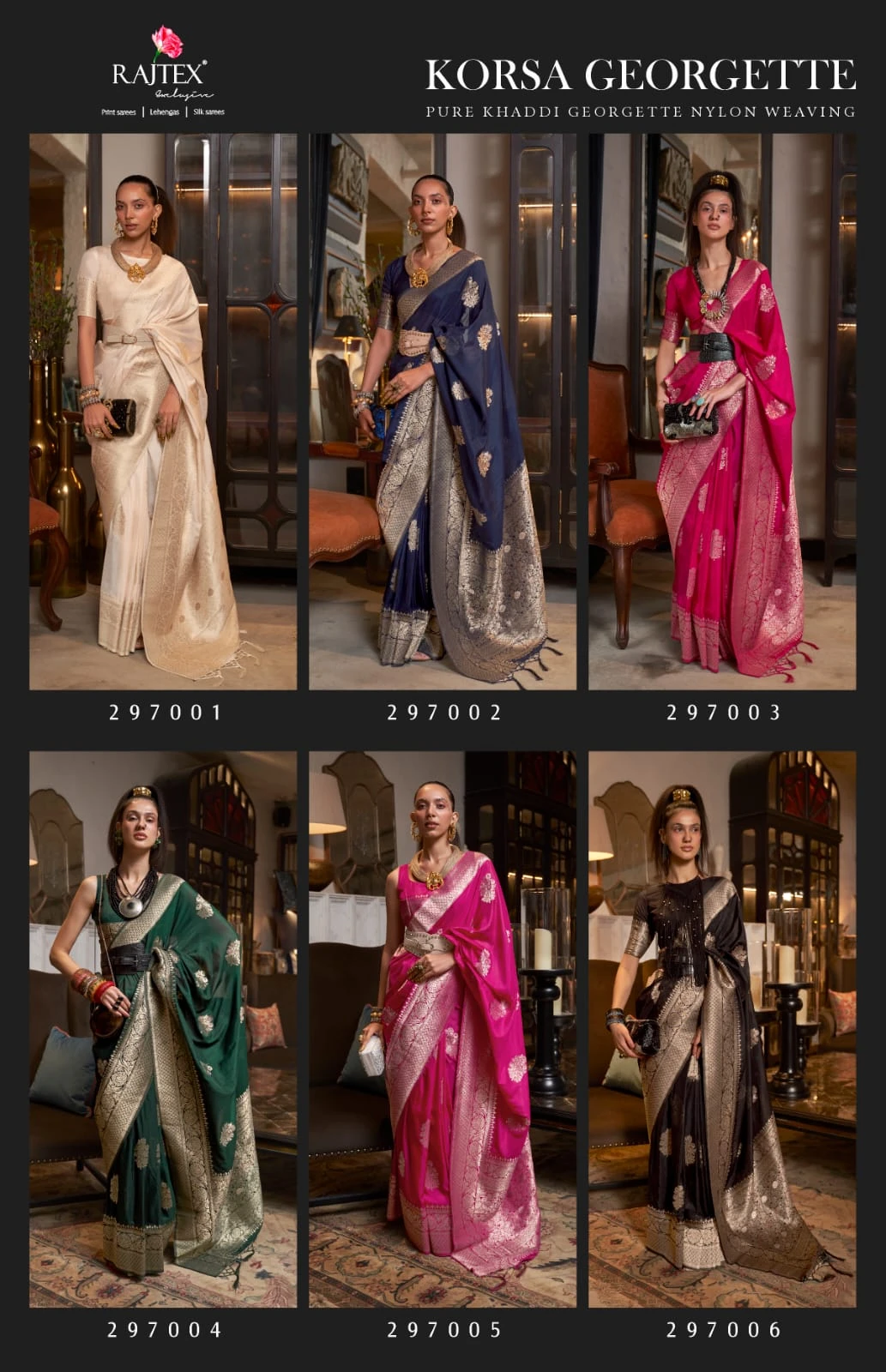 Rajtex Korsa Georgette Khadi Georgette Handloom Weaving Saree Collection - Image 7