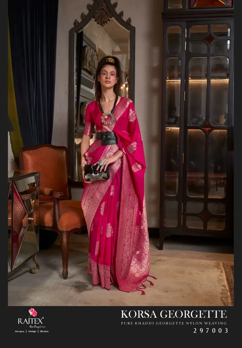 Rajtex Korsa Georgette Khadi Georgette Handloom Weaving Saree Collection - Image 8
