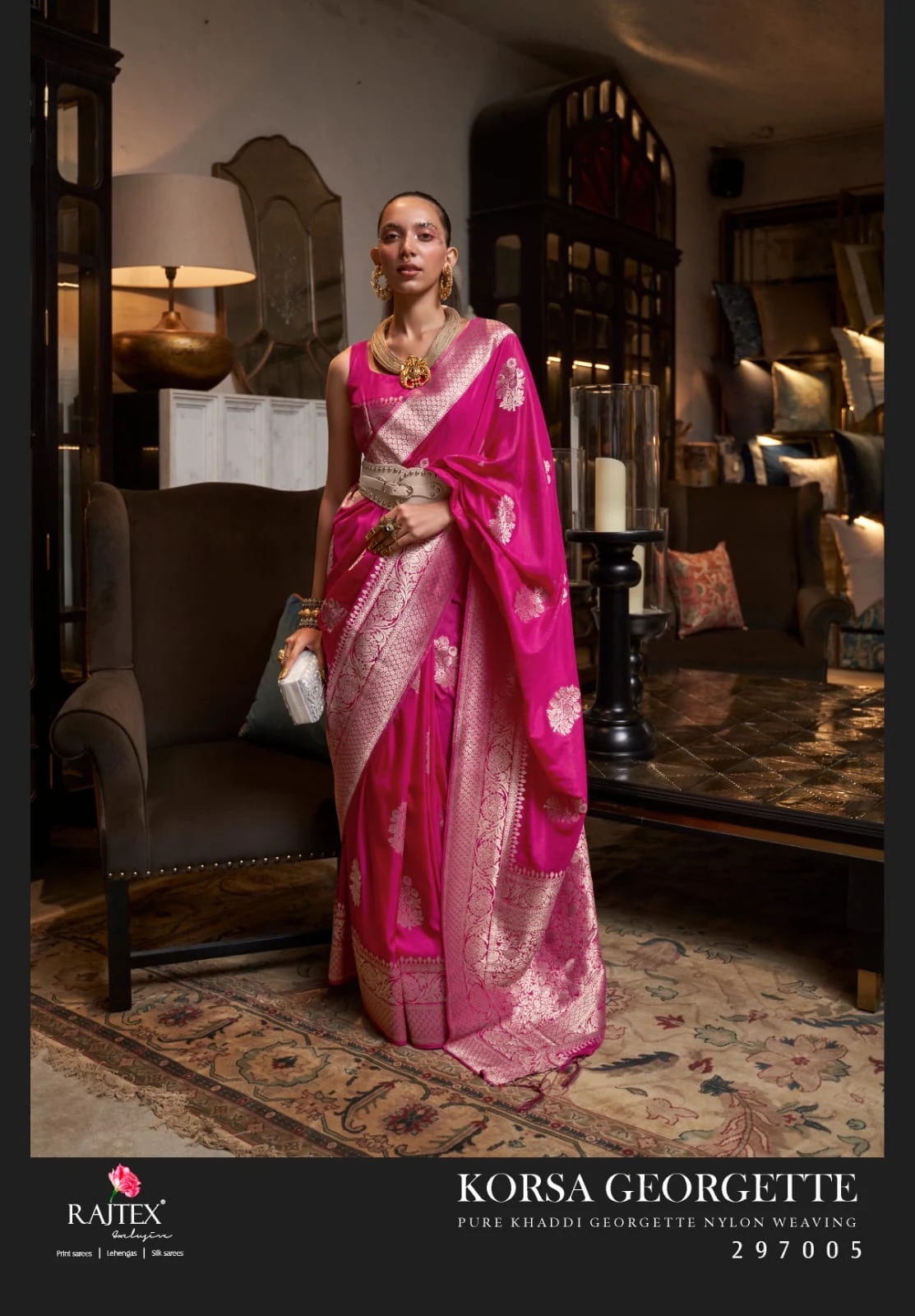 Rajtex Korssa Georgette Khadi Georgette Handloom Weaving Saree Collection - Image 2