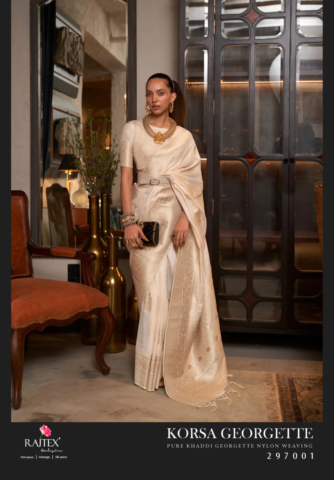 Rajtex Korssa Georgette Khadi Georgette Handloom Weaving Saree Collection - Image 3