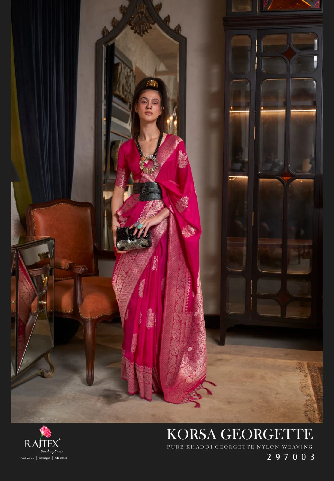 Rajtex Korssa Georgette Khadi Georgette Handloom Weaving Saree Collection - Image 8