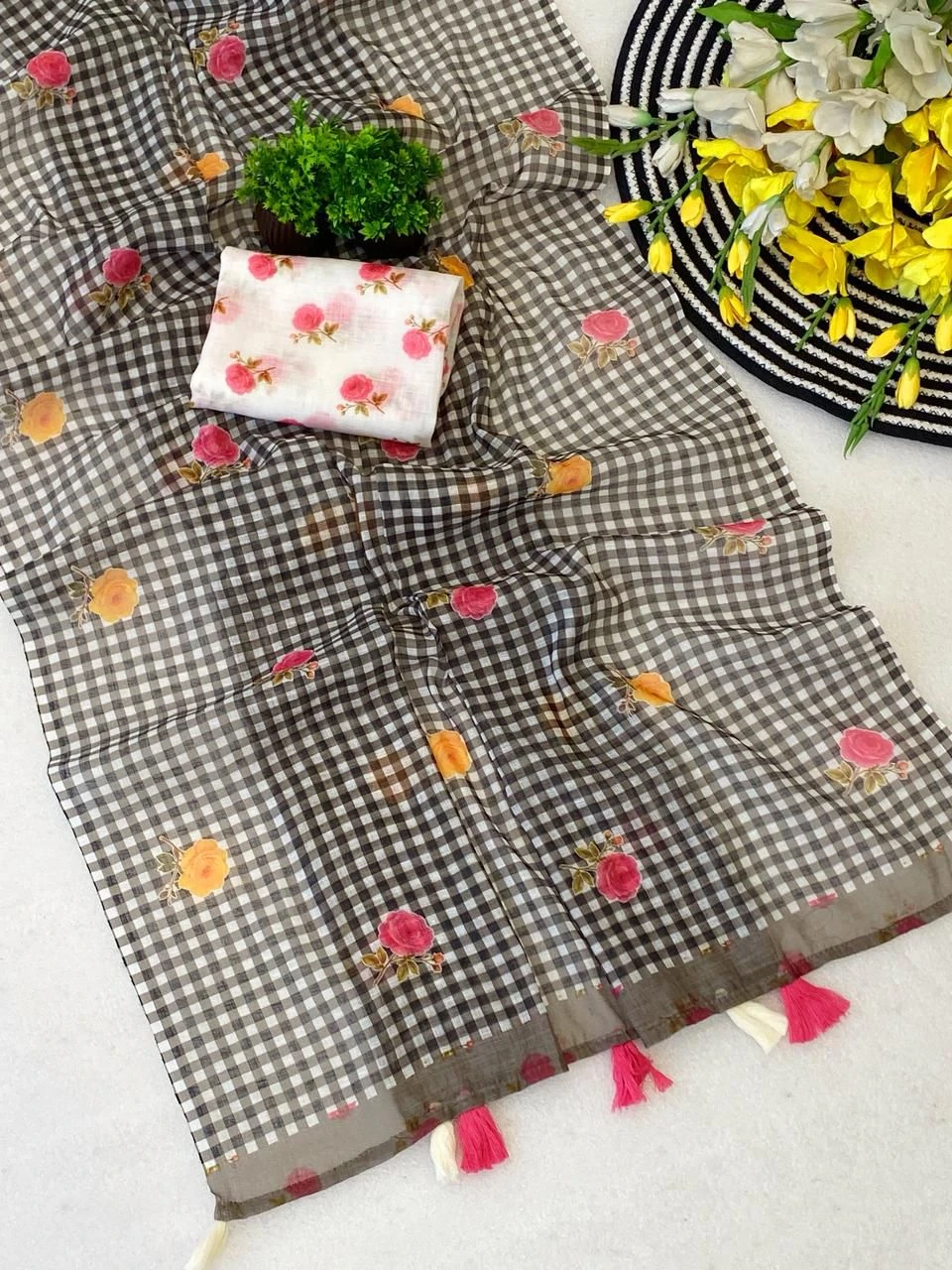 Rajyog Indira Soft Linen Flower Printed Fancy Saree Collection