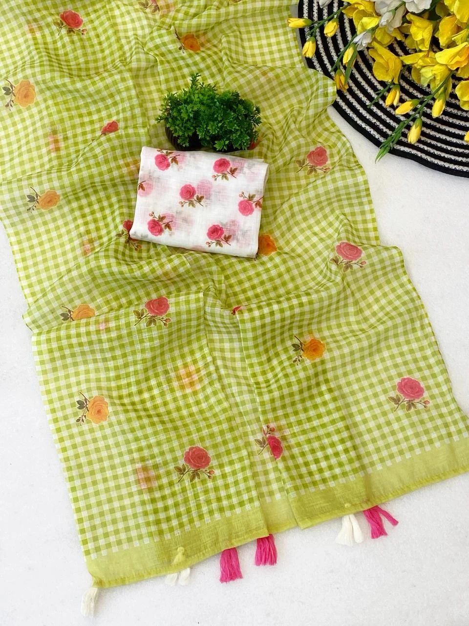 Rajyog Indira Soft Linen Flower Printed Fancy Saree Collection - Image 2