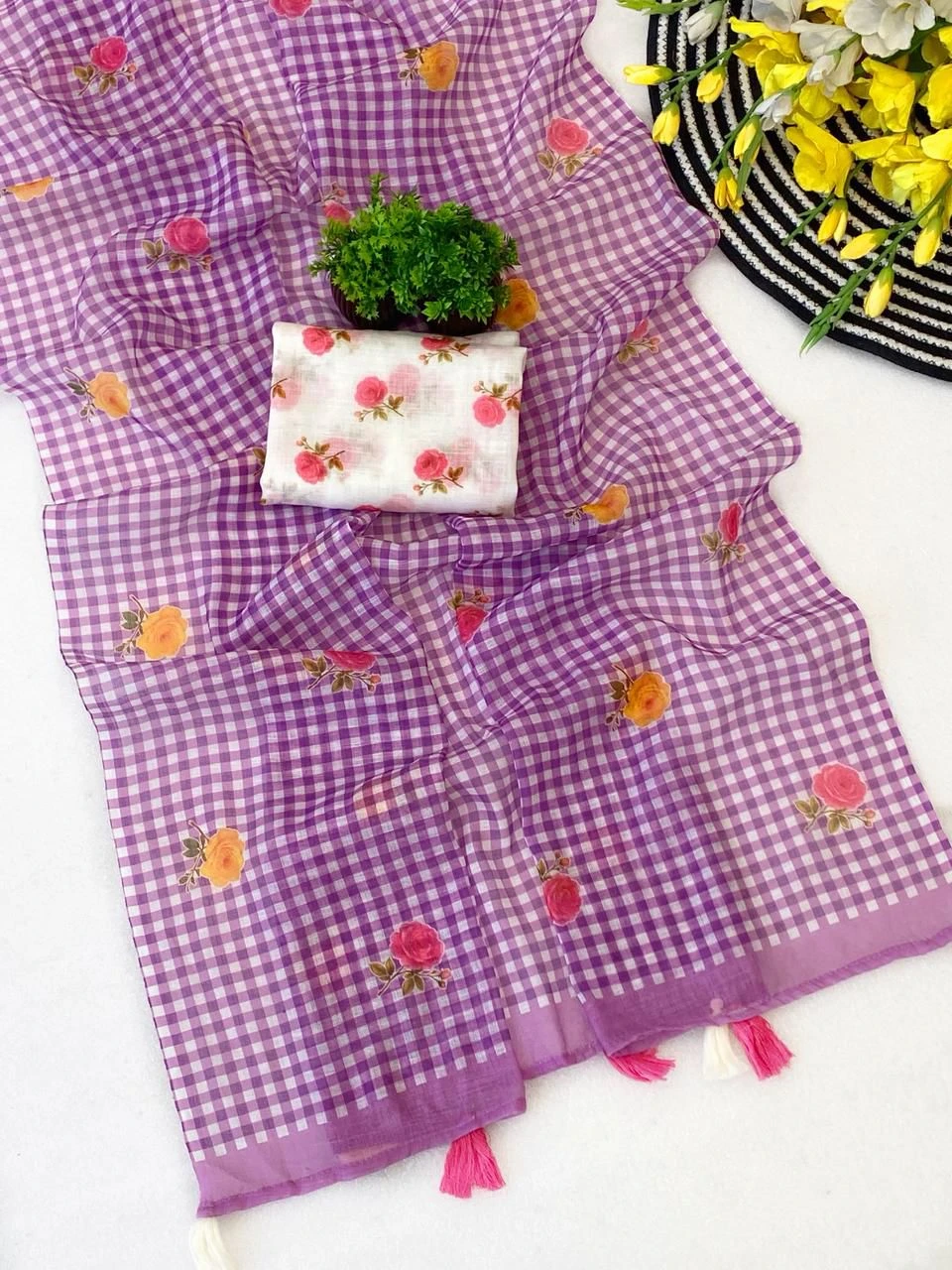 Rajyog Indira Soft Linen Flower Printed Fancy Saree Collection - Image 4