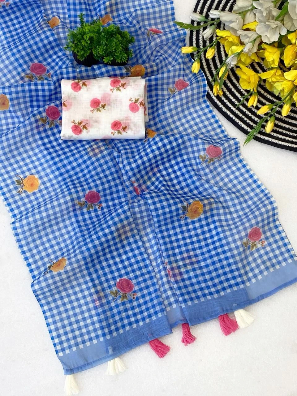 Rajyog Indira Soft Linen Flower Printed Fancy Saree Collection - Image 5