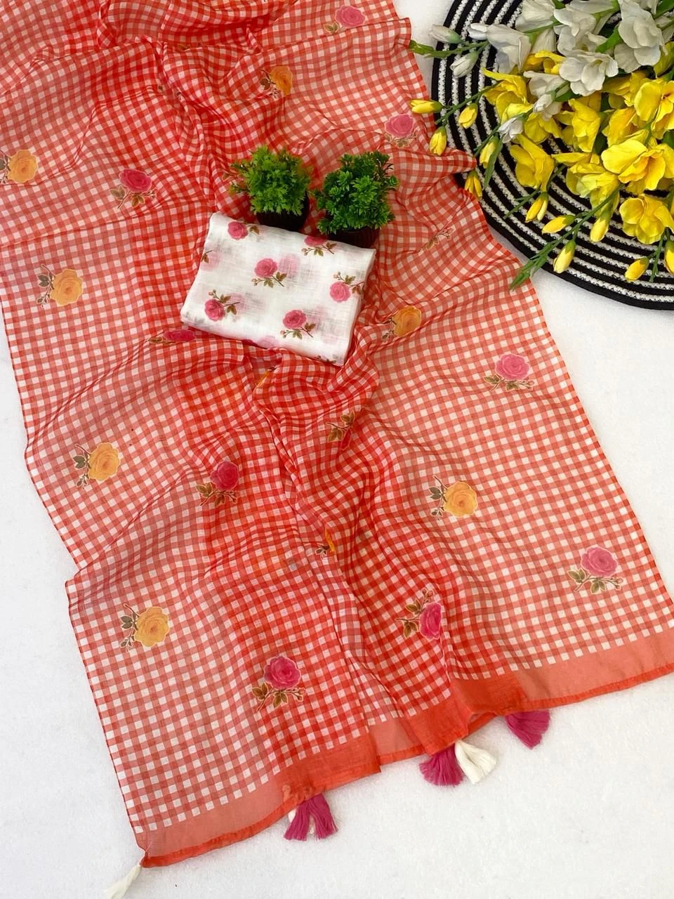 Rajyog Indira Soft Linen Flower Printed Fancy Saree Collection - Image 6