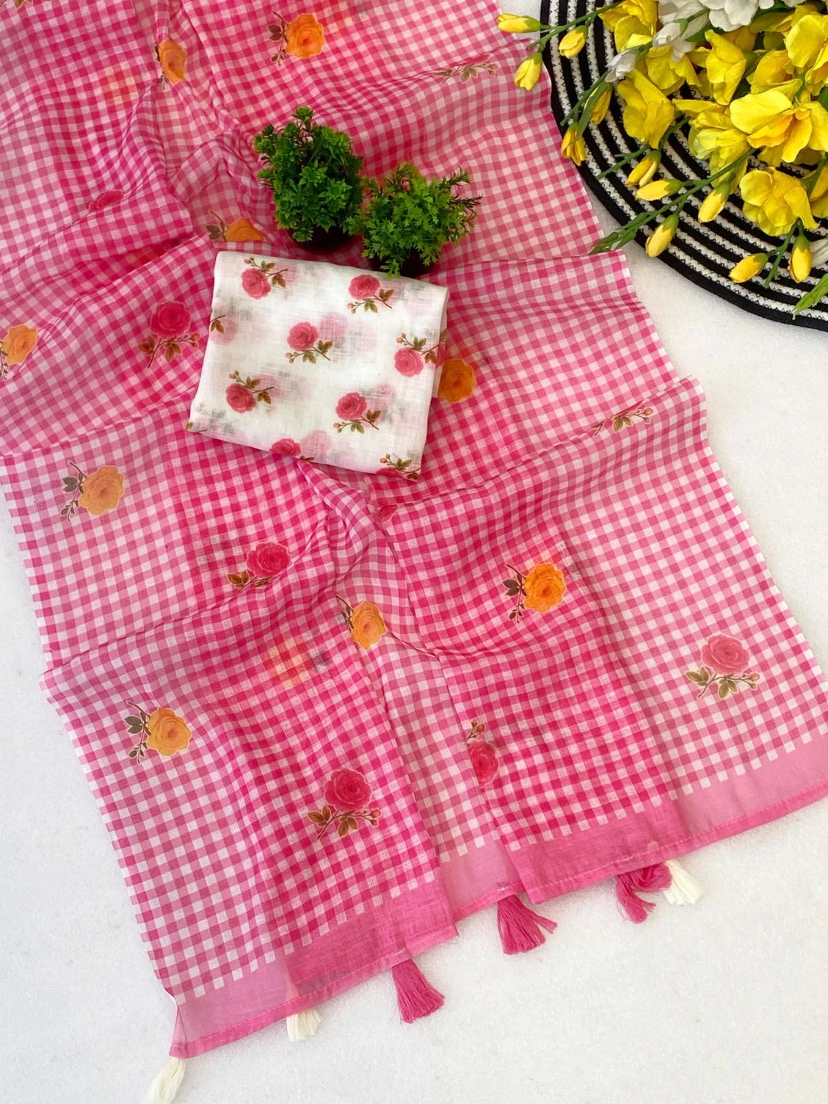 Rajyog Indira Soft Linen Flower Printed Fancy Saree Collection - Image 9