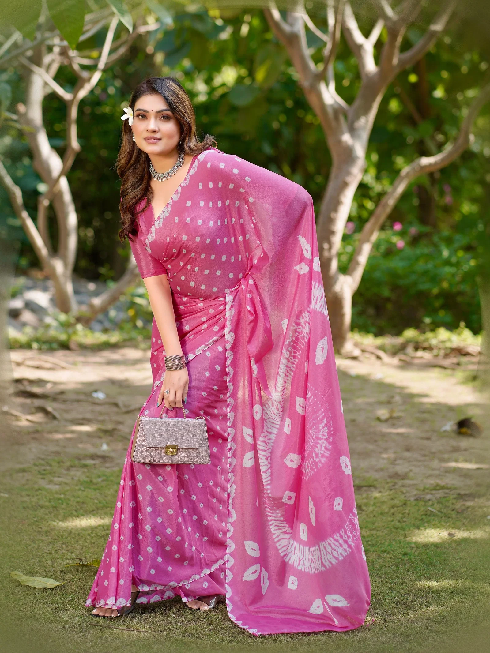 Sb Bandhej B Chinon Bandhani Printed Fancy Saree Collection - Image 5