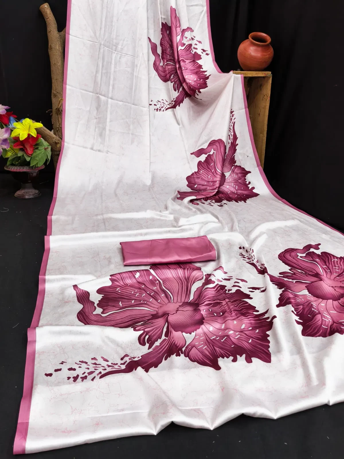 Sf Flora M Japan Satin Floral Printed Fancy Saree Collection - Image 2