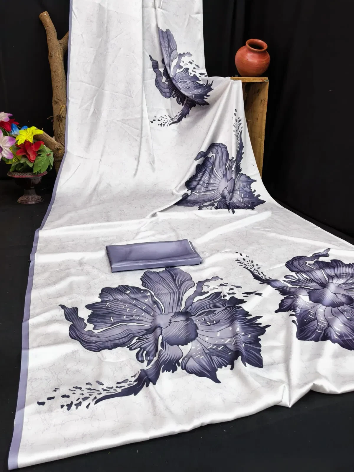 Sf Flora M Japan Satin Floral Printed Fancy Saree Collection - Image 3