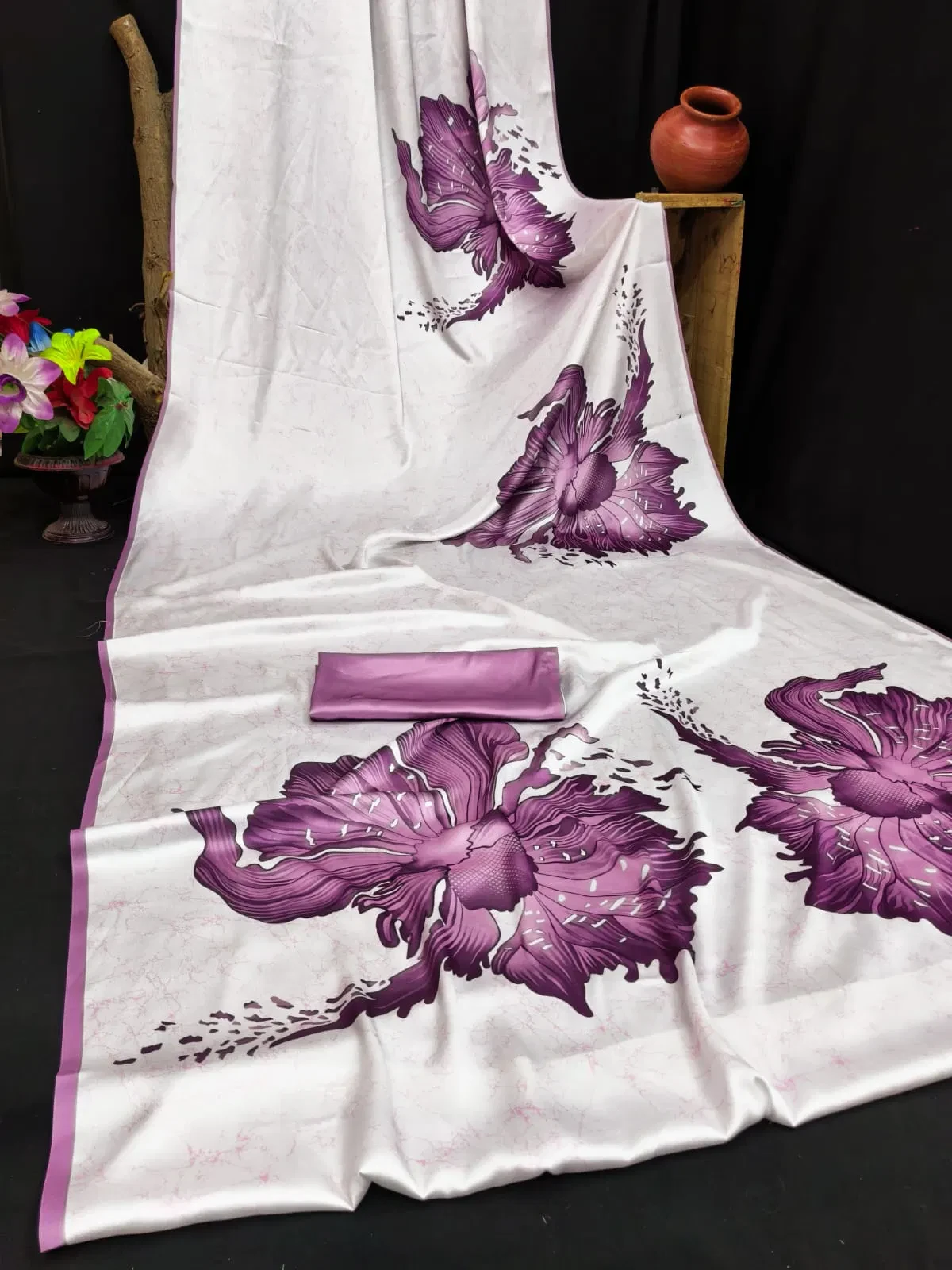 Sf Flora M Japan Satin Floral Printed Fancy Saree Collection - Image 6