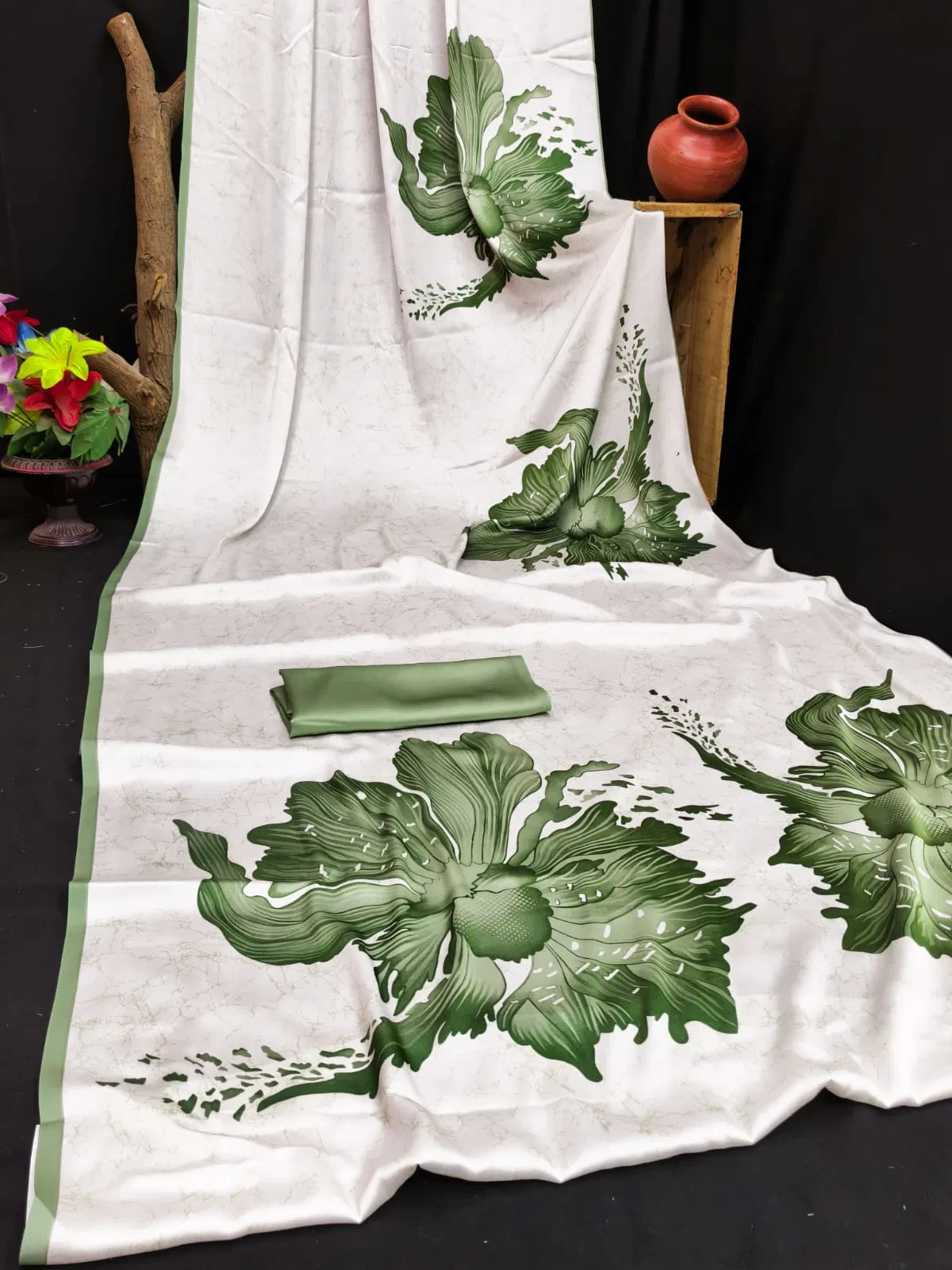 Sf Flora M Japan Satin Floral Printed Fancy Saree Collection - Image 7