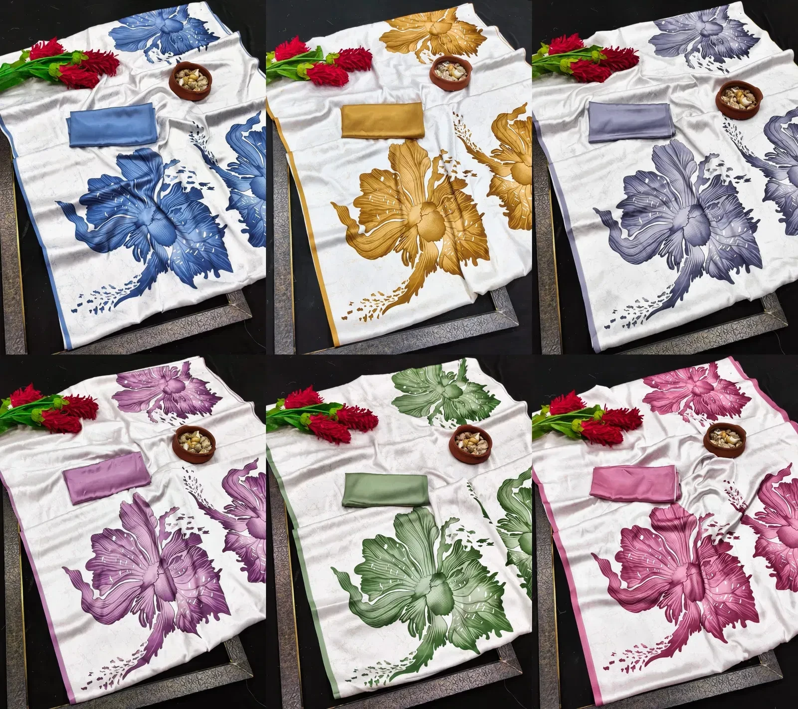 Sf Flora M Japan Satin Floral Printed Fancy Saree Collection - Image 8